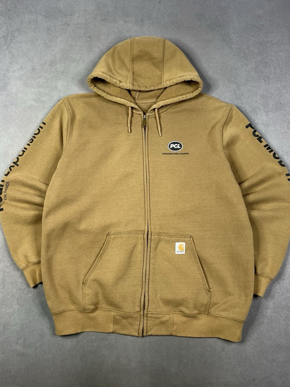 Carhartt PCL Construction Leaders Zip Front Hooded Sweatshirt Hoodie Brown XL